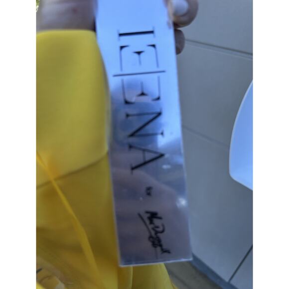 Mac Duggal yellow floral bell sleeves chiffon Mini dress party wedding Sz 10 - Picture 14 of 16